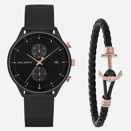 Chrono Line ブラックサンレイ/ローズゴールド ブラックメッシュ