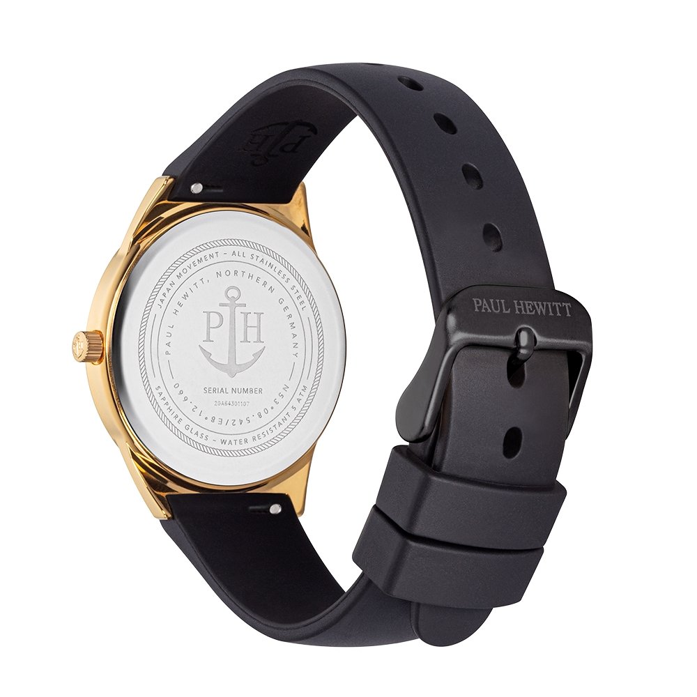 【WEB先行販売】Praia ブラック/ゴールド ラバーストラップ - ポールヒューイット日本公式サイト