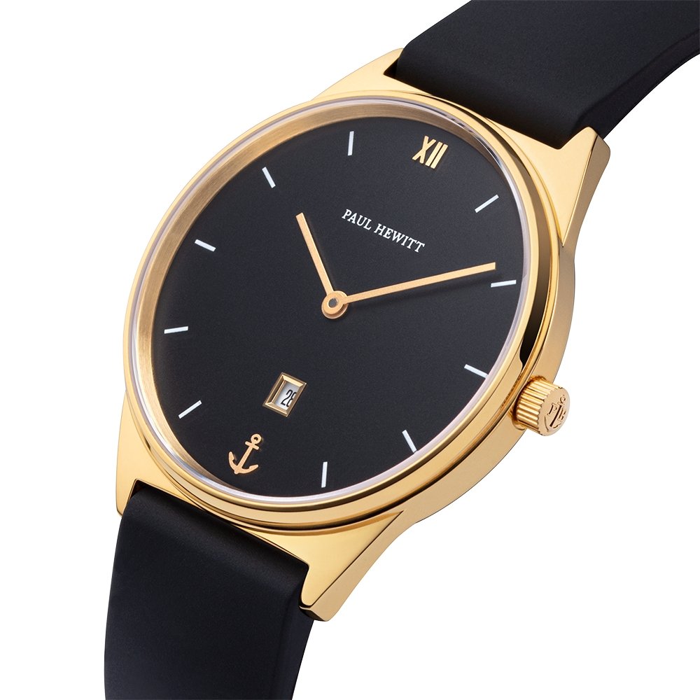【WEB先行販売】Praia ブラック/ゴールド ラバーストラップ - ポールヒューイット日本公式サイト